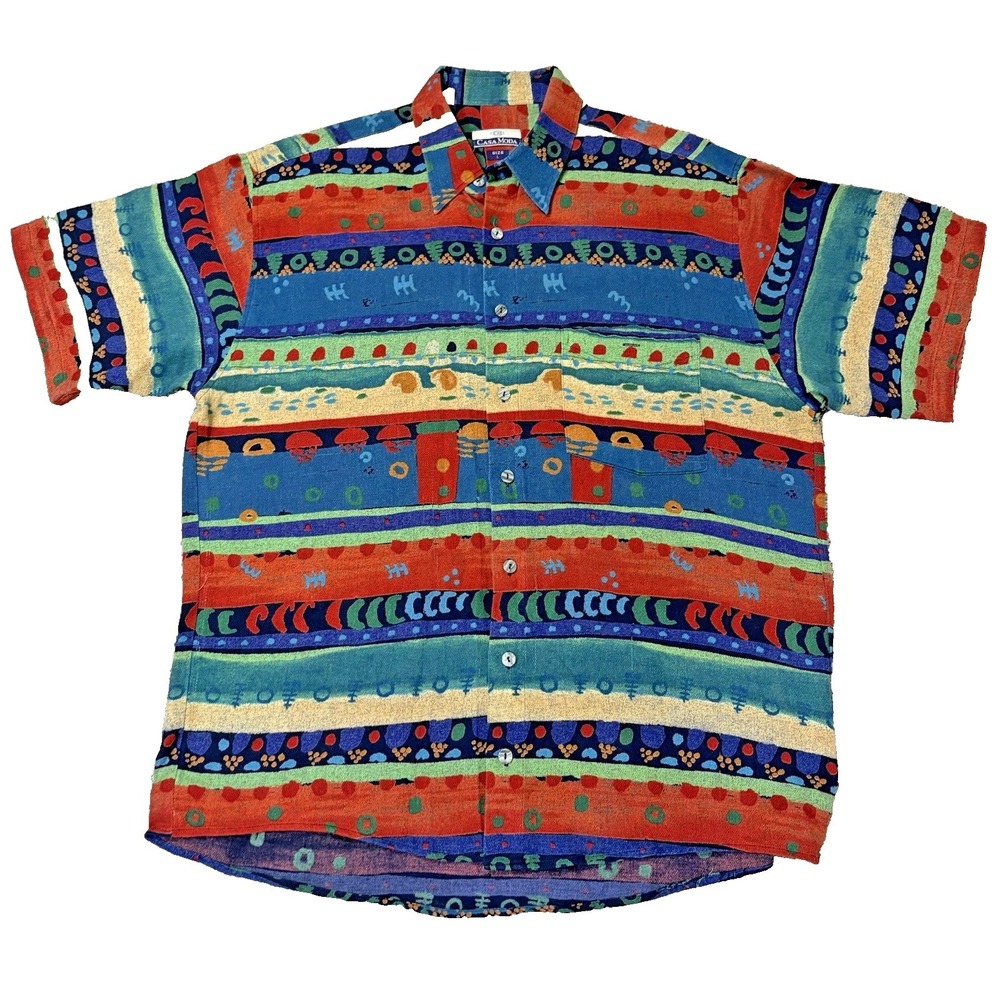 VTG Casa Moda Men's Large Luxury Colorful Design Button Front Shirt